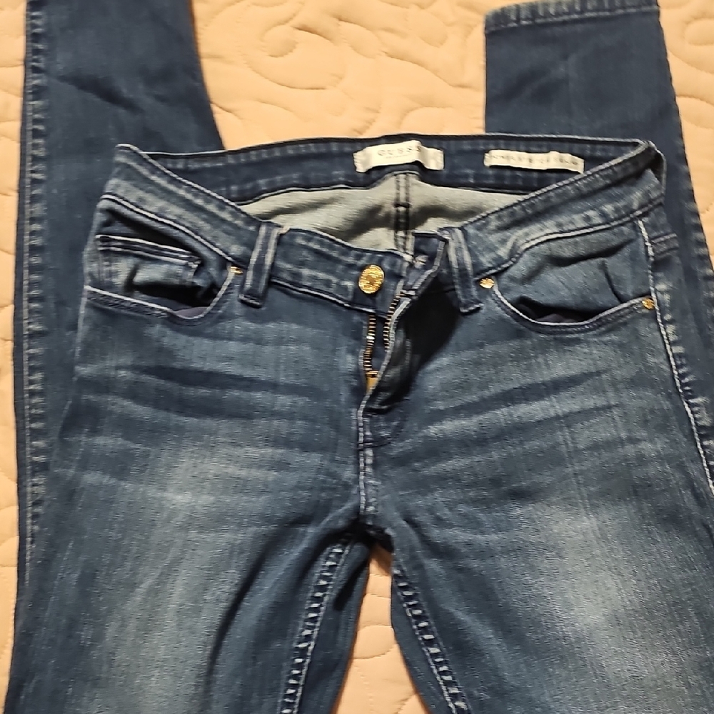Guess Blue Skinny Jeans with Stretch and Faded Wash